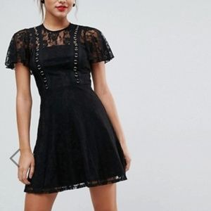 ASOS Mini Lace Skater Dress with Eyelets - size 6